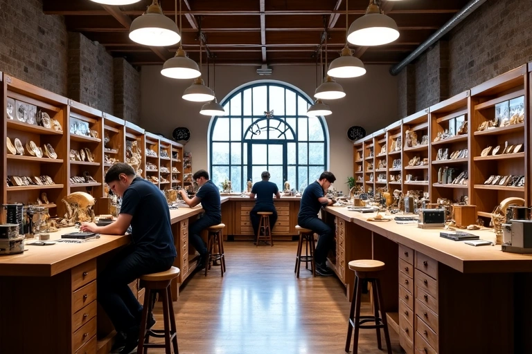 Interior of ChronoCrafters workshop showing workstations