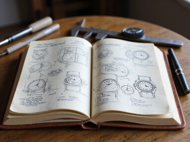Open journal with watch sketches